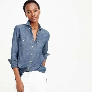 J. Crew The Perfect Shirt Chambray Roll-up Sleeves